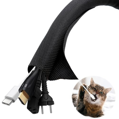 Scettar 5 Mètres -13mm Manchon de Cache Câble, Protecteur de Cordon pour Chien et Chat,Gaine Câble Tressée Extensible pour Automobiles/Audio/PC/USB