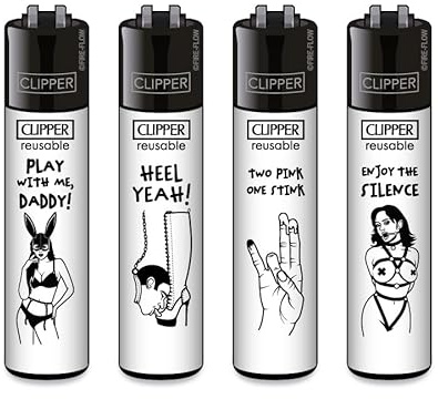 Sunmondo Clipper Feuerzeuge, Set mit 4 Stück, außergewöhnliche Motive (FFX Adult 5)