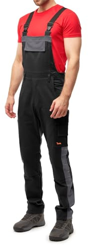 strongAnt Latzhose Herren Stretch Arbeitshose Arbeitslatzhose mit Kniepolstertaschen Schwarz Grau Weiß