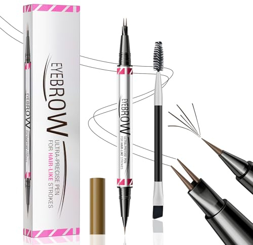 Augenbrauenstift, Augenbrauenstift Wasserfest, 2-in-1 Dual-Ended 3D Microblading Augenbrauenstift mit 2-Micro-Gabelspitzen, Wischfest Eyebrow Pencil Erzeugt Natürliche Augenbrauenfarbe, Dunkelbraun
