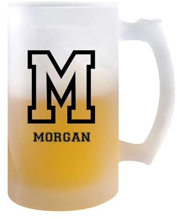 Planetee Verre à Bière Morgan Lettre Sport | Chope de Bière Pinte | Idée Cadeau Prénom Style Basket Université Anniversaire Papa Collègue Départ Retraite Noël