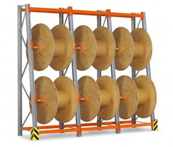 REGALWERK Kabeltrommelregal, Anbauregal, für 2 Kabeltrommeln, 3.500 x 1.385 x 1.000 mm (HxBxT), Feldbreite 1.300 mm, Trommelabspulregal, Trapezregal