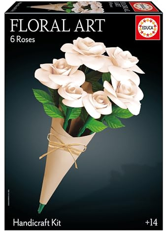 Educa - Bouquet de 6 roses blanches Art Floral |Kit de bricolage pour fabriquer roses en papier sans avoir besoin de colle ni de ciseaux | Un coffret cadeau, Plus 14 ans (20395)