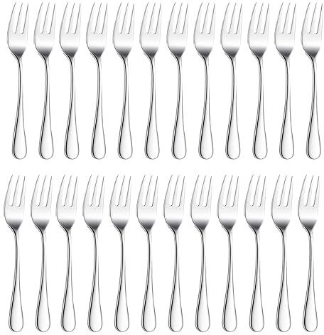 RayPard Lot de 24 (13.5 cm) Fourchettes à dessert, en Acier Inoxydable avec Bord Arrondi, fourchettes à dessert/fruits, Mini fourchettes à gâteaux, Argenté
