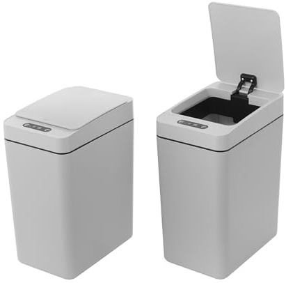 NoneDanGee Lot de 2 poubelles de salle de bain avec capteur de 12 l, avec couvercle, étanchéité IPX5, anti-odeur, poubelle électrique pour bureau, chambre à coucher, cuisine (gris)