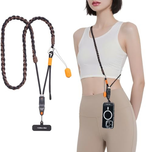 PGYTECH LinkGo Adjustable Phone Strap with Lens Cloth, Anti Theft and Quick Release Bead for iPhone & Android Smartphones, Hand-Braided Phone lanyard Crossbody for Travel, Outdoor Activities, Black