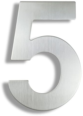 Numeri Civici Flottanti da 6/8/12 Pollici, Numero di Porta Moderno in Acciaio Inox, Segno Indirizzo Argento/Nero con Viti, per Decorazione da Parete, Appartamento, Giardino, Hotel(Silver 5,6In)
