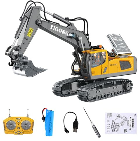 Toys de construction de excavatrice à distance pour garçons, excavatrice télécommandée, véhicules construction en alliage simulé électrique avec lumière et son, jouet rechargeable résistant aux ch
