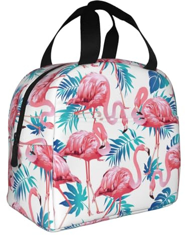 Flamingo fågel grön växt bladtryck vikbar isolerad lunchväska måltider snacks drycker pojkar flickor tonåringar picknick