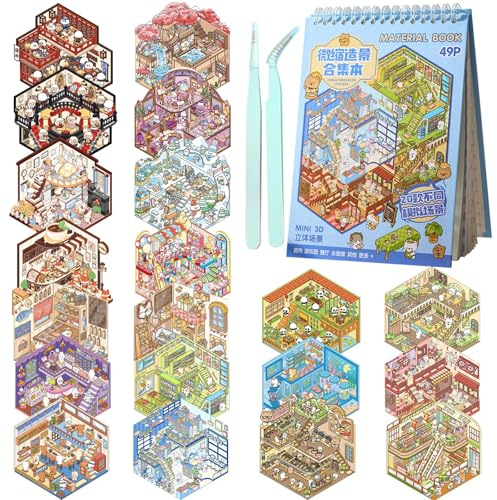 HTTDSLF 3D House Stickers, Hausaufkleber Aufkleberszenen, Miniatur Haus Sticker 3D Sticker Scene, Haus Aufkleber Machen Sie Ihren Eigenen, Relief Stress, Blu