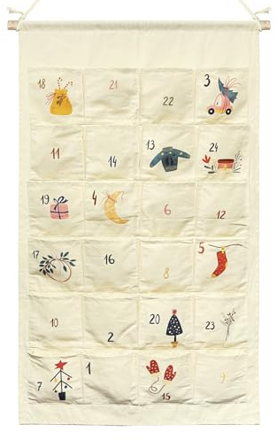 Adventskalender zum Befüllen 2026,Stoff Weihnachtskalender für Kinder 123x71 cm, Wandkalender zum Aufhängen mit 24 Taschen, Wiederverwendbar Stoffbeutel für Geschenke, Süßigkeiten, Deko