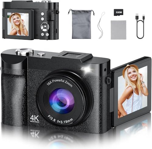 4K Digitalkamera Kamera Fotokamera- Maxmango 50MP Autofokus Vlogging Kamera mit 2.8 180° Klappdisplay Fotoapparat, 16X Digitalzoom- kompaktkamera Retro mit 32GB SD für YouTube, Reisen, Einsteiger
