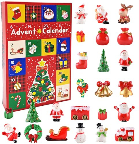 Calendario de Adviento 2025, Calendario de Cuenta Regresiva Navideña de 24 Días con 24 Figura de Navidad Navideña Decoraciones Navideñas Regalos de Fiest para Niños