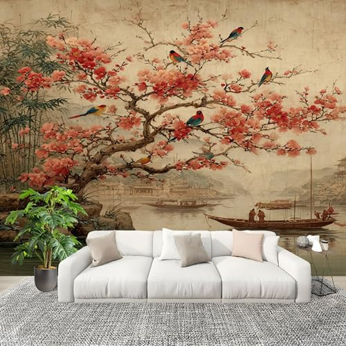 Grandi Murali Poster Paesaggio Giapponese E Fiori Di Ciliegio Carta da Parati Tessuto Non Tessuto 200x140 cm Opera D'Arte Carta da Poster Panoramica 3D Decorazione per Pareti Fotomurale