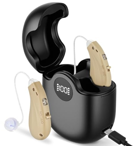 Aolso Amplificador de Ruido, Amplificador de Sonido Recargable, Cancelación de Ruido, Estación de Carga USB, Caja de Almacenamiento, Ajuste Ergonómico, Auriculares Inalámbricos