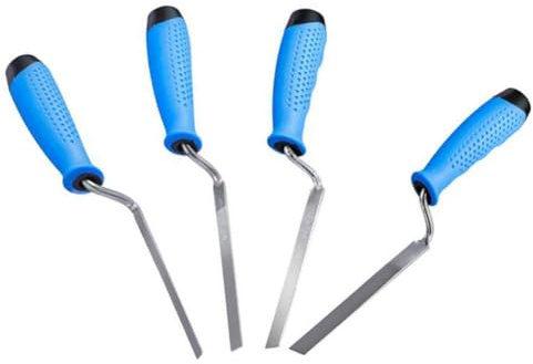 4 paletas planas de acero inoxidable para reparación de hormigón, enlucido y mortero, herramienta de construcción con agarre ergonómico de goma para aplicaciones de pared y suelo, plata/azul