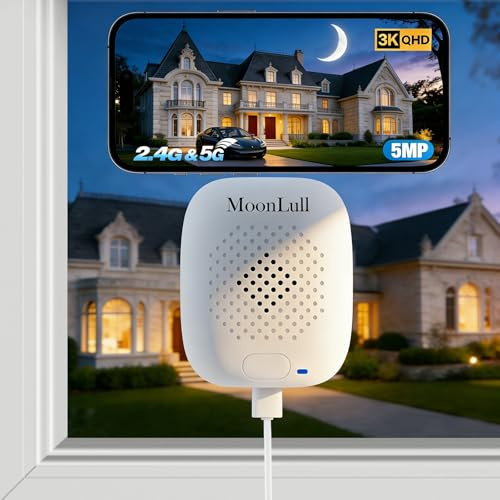 MoonLull SafeView Window Camera–3K 5MP Security Camera, Anti-Glare Through-Glass Vision,Color Night Vision,No Monthly Fee SD Card Storage,Drill-Free Indoor Mount for Apartment & Renters,2.4/5G WiFi