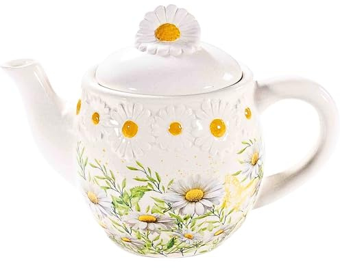 Théière en Céramique 650ml - Théière Motif Floral Relief pour 1 à 2 Tasses - Idéale Infusion et Tisane pour Amateur de thé - Idée Cadeau fête des mères