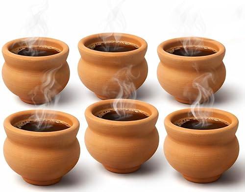 Housetronics Clay Mitti Teacup Set of 6 (120ml Each) – Natural Terracotta Chai Cups in Gift Box – Traditional Earthenware Tea Cups for Home, Office, Parties, Diwali & Festive Gifting