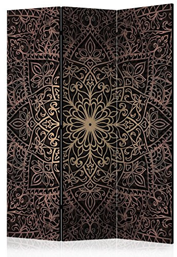 RAUMTEILER/PARAVENT B&D XXL - Paravent Raumteiler Innen Mandala Ornament 135x172 cm 3-teilig Einseitig Raumtrenner Raum Trennwand Holz Room Divider Spanische Wand Raum Abtrennung schwarz beige