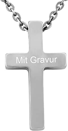 Hanessa Personalisierte Kette mit Gravur Edelstahl 49 cm mit Anhänger Kreuz - Personalisierte Halskette für Männer und Frauen - Personalisierter Schmuck Damen Herren