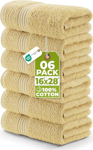 Utopia Towels Lot de 6 essuie-Mains de qualité supérieure (40,6 x 71,1 cm) 100% Coton filé à l’Anneau, légers et très absorbants, pour Salle de Bain, Voyage, Camping, hôtel et Spa (Beige)