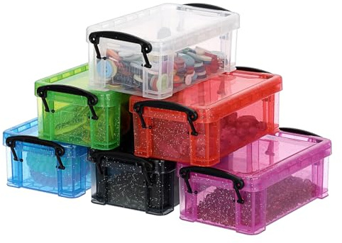 BTSKY 6 Colors Mini Small Plastic Storage Box with Locking Lid Clear Plastic Organizer and Assorted Color Boxes Hold Crafts, Stationery, Jewelry, Sewing and More in Office or Home Supplies
