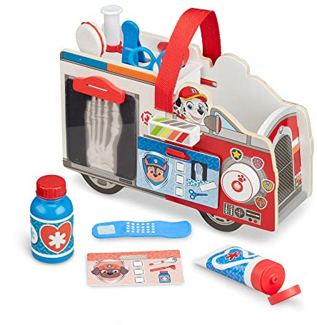 Melissa & Doug PAW Patrol Marshalls Arztset aus Holz, PAW Patrol Rettungswagen mit Erste-Hilfe-Kasten | Ärzte-Set für Kinder | Lernspielzeug für Mädchen oder Jungen ab 3 Jahren | Rollenspiel-Spielzeug