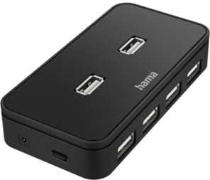 Hama USB Hub, 7 Ports (USB 2.0 Hub, 480 Mbit/s, ,mit Netzteil und abnehmbarem Kabel, ideal zum Verbinden von Maus, Tastatur, Festplatte mit PC, Laptop, Tablet, MacBook)