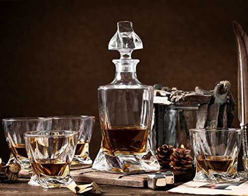 Verolux Whiskey Gifts for Men, Whiskey Decanter Set with 4 Glasses in Gift Box by | Elegant Twisted Design with Glass Stopper - Liquor, Bourbon, Brandy, Gin, Rum, Tequila, Vodka, Cognac