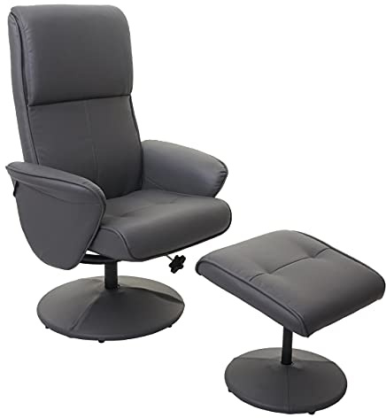 Mendler Relaxsessel Helsinki - Kunstleder, mattgrau | Fernsehsessel, Relaxliege, TV-Sessel, mit Hocker