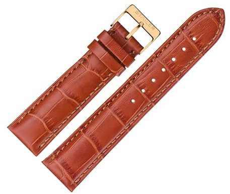 Stailer | Uhrenarmband aus echtem Leder mit Alligatorprägung | Lederarmband mit Edelstahl Metall Schließe | 18mm (L) | Braun | Unisex