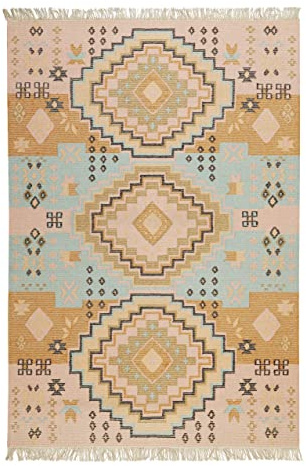 Wecon Home Mayenne handgewebter Handweb-Teppich, 160 x 230 cm, rosa | Kelim Teppich handgewebt, Naturfaser Läufer & Teppiche bestens geeignet fürs Wohnzimmer & Schlafzimmer