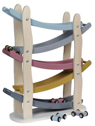Kindsgut Murmelbahn, Motorik-Spielzeug aus Holz mit 4 Autos, dezente Farben und umweltfreundliche Materialien, kindgerecht, Luca