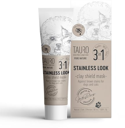 Tauro Pro Line Clay Tear Stain Remover for Dogs - Shield Mask for Eyes, Ears, Mouth, Gentle Grooming Product for Dogs, Puppy & Cat (Stainless Look - 1.69 Fl Oz)