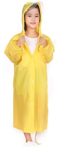 Enfant Poncho Pluie, Combinaison de Pluie Imperméable pour Filles Garçon, EVA Manteau de Pluie Vêtements de Pluie à Capuche, Enfants Cape de Pluie Veste de Pluie Pour Alpinisme Randonnée (Jaune)