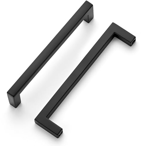 Ravinte 10 Pack Solid Kitchen Cabinet Handles Matte Black Cabinet Pulls Slim Drawer Pulls with 5 Inch Hole Center Square Bar Kitchen Cabinet Hardware
