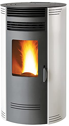 Generico Estufa de Pellets Bio GQ80 8 kW Redonda con Brasero de Hierro Fundido, Color Blanco