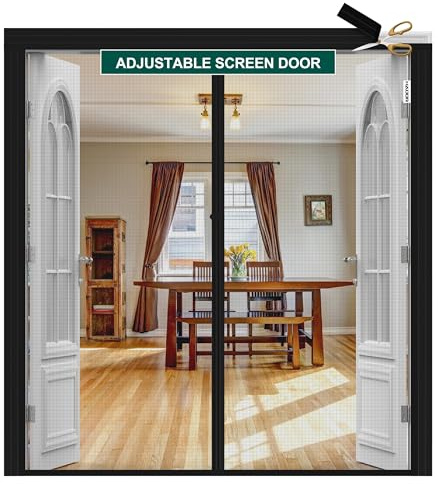 HADOR Adjustable Magnetic Screen Door Fit Door Size Width 70 - 74 Height 80 - 82, DIY Widen Heavy Duty Door Net Screen Mesh with Strong Magnet for Sliding Glass, Black