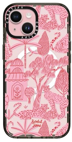 CASETiFY Impact Case for iPhone 15 [4X Military Grade Drop Tested / 8.2ft Drop Protection/Compatible with Magsafe] - Cheetah Paradise Pink - Clear Black | 8.2 ft. 4x Military Grade Drop Protection | Cheetah Paradise Pink | Black