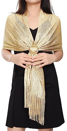 Voqeen Metálicos Espumoso Chales y Estolas para Bodas Nupciales/Fiestas Nocturnas/Vestidos Formales/Dama de Honor/Bufanda de Graduación (con Hebilla de Chal Gratis)