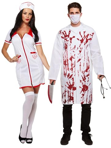 Lizzy Bloody Doctor + Nurse Costume | Coat Mask Accessory Couple Onesize Mens Ladies fancy dress halloween cosplay night party