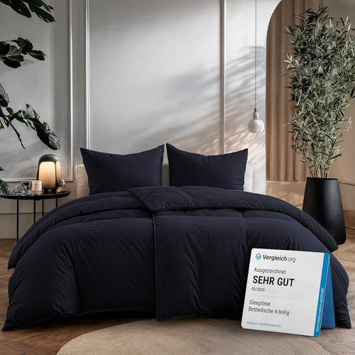 Sleeptime Biancheria da letto in 100% cotone, 200 cm x 200 cm, blu navy, morbido e stirabile, con chiusura lampo, set di biancheria da letto in tinta unita, con 2 federe 80 cm x 80 cm