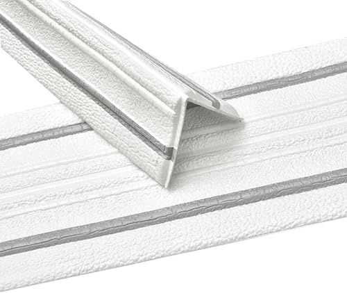Weichsockelleiste Selbstklebend, Sockelleisten Selbstklebend Wand, Flexible Zierleiste, Knickleiste Abschlussleiste Verkleidungsleiste Deckenleisten Wandbordüre (Weiß mit Grau Linie)