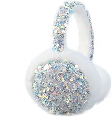 STETHI Ohrenschützer Damen Winter Ohrenwärmer Bling Glitzer Plüsch, Ohrenschützer Frauen Ohrenwärmer Flauschige Faltbare Ohrenschützer Winter Plüsch Ohrwärmer, für Frauen Mädchen (Weiß)