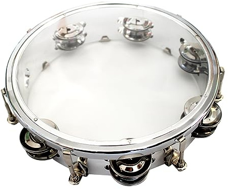 Tamburine 8 tum / 10 tum handhållen trumma justerbar ton dubbelradig handklappande trummis för musikföreställning (20 cm silver)