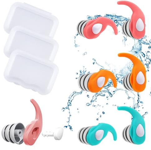 3 Paar Schwimmen Ohrstöpsel Wiederverwendbare, Weiche Silikon Komfortable Wasserdichte Ohrstöpsel mit Geräuschunterdrückung zum Baden, Surfen und anderen Wassersportarten