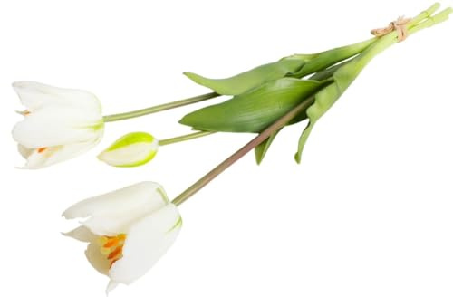 Botanic-Haus künstliche Tulpe/künstliches Tulpenbündel mit 2 großen offenen Tulpen und Einer Tulpenknospe Farbe: Creme-Weiss real-Touch