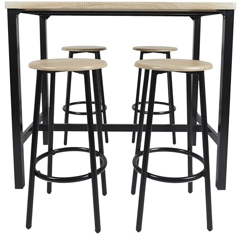 HOME DECO FACTORY Table Mange-Debout avec 4 Tabourets Industriel Marron