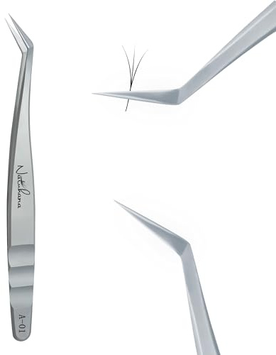 Natuhana Präzision Wimpern Pinzette für Wimpernverlängerung Edelstahl Pinzetten Volume Rutschfester Gripp Professionelle Lash Extensions Tweezers(A-01)